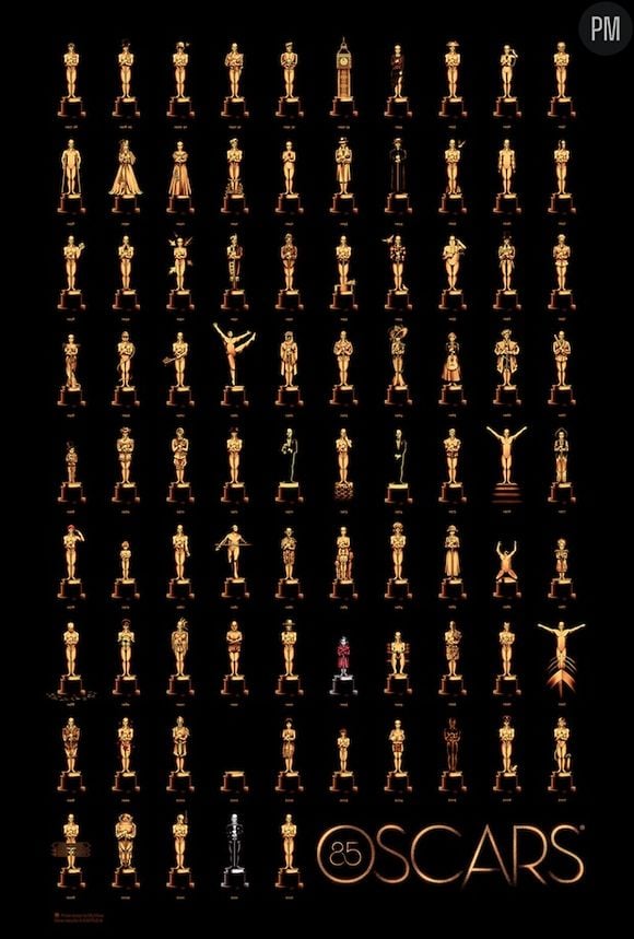 85 statuettes en hommage aux 85 films ayant remporté l'Oscar du meilleur film.