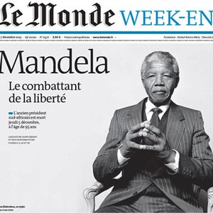 Mort de Nelson Mandela : la Une du Monde, daté de ce week-end.