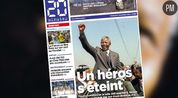 Mort de Nelson Mandela : la Une de 20 minutes.