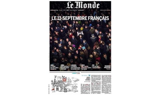 La Une du journal "Le Monde", daté du 9 janvier 2015.