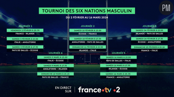 Le calendrier des 15 matchs du tournoi des VI Nations 2024 diffusé sur France 2.