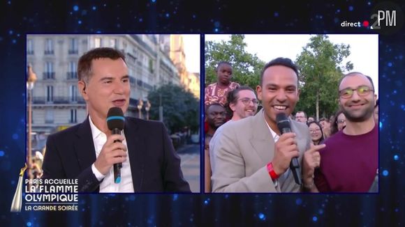 Laurent Luyat a présenté "Paris accueille la flamme olympique, la grande soirée" avec Mohamed Bouhafsi et Laury Thilleman ce lundi 15 juillet sur France 2.