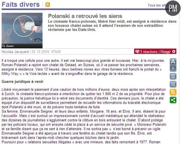 Un article du "Parisien" du 5 décembre 2009