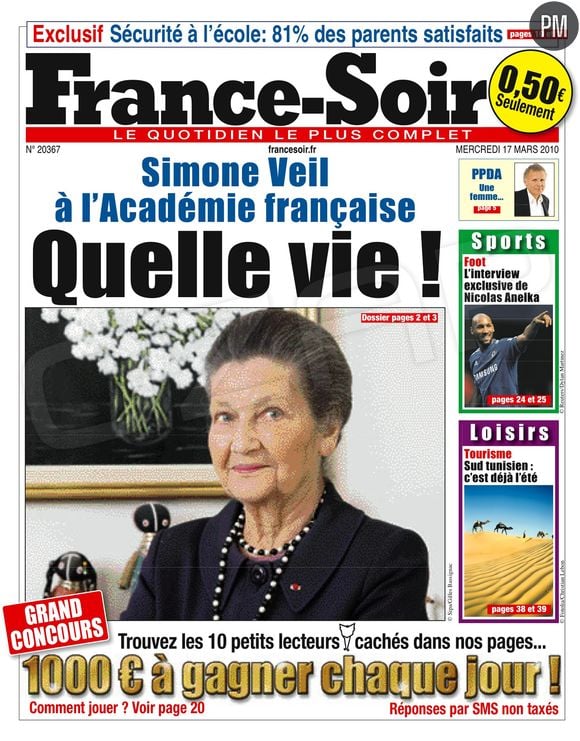 La Une de "France Soir" datée du 17 mars 2010.