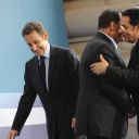 Nicolas Sarkozy, Ben Ali et Mohammed Hosni Moubarak à Paris le 13 juillet 2008 pour le sommet sur la Méditerranée.