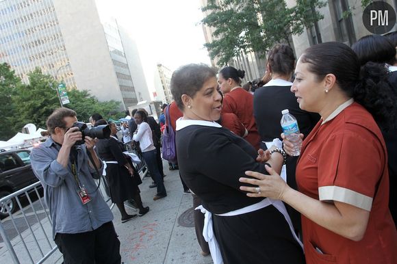 Des femmes de chambre manifestent à l'occasion du procès DSK, le 6 juin 2011 à New York.
