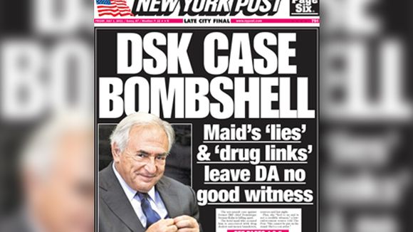 "Bombe dans l'affaire DSK" à la Une du New York Post