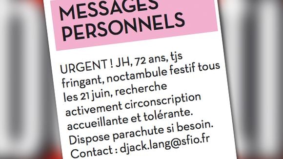 Jack Lang moqué dans les petites annonces de Libération