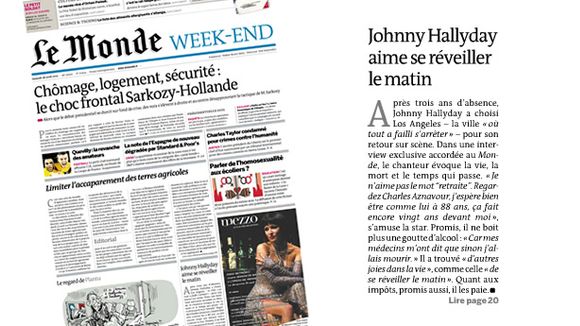 "Johnny Hallyday aime se réveiller le matin" à la Une du Monde !