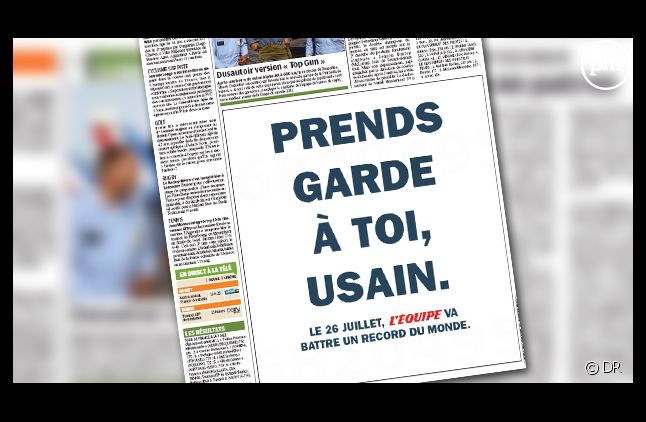 Le journal "L'Equipe" défie Usain Bolt le 26 juillet.