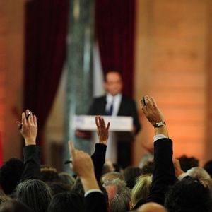 Des journalistes pendant la grande conférence de presse de François Hollande, le 13 novembre 2012.