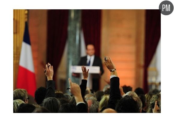 Des journalistes pendant la grande conférence de presse de François Hollande, le 13 novembre 2012.