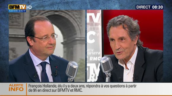 Audiences : François Hollande suivi par 922.000 téléspectateurs sur BFMTV