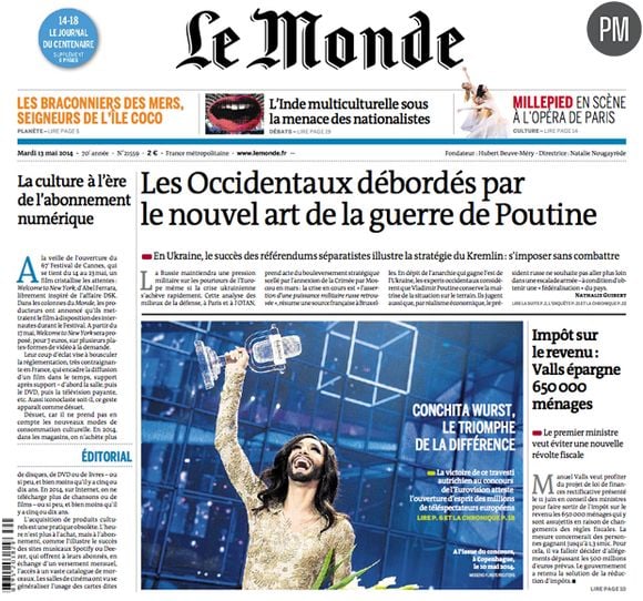 Conchita Wurst, à la Une du Monde cet après-midi.