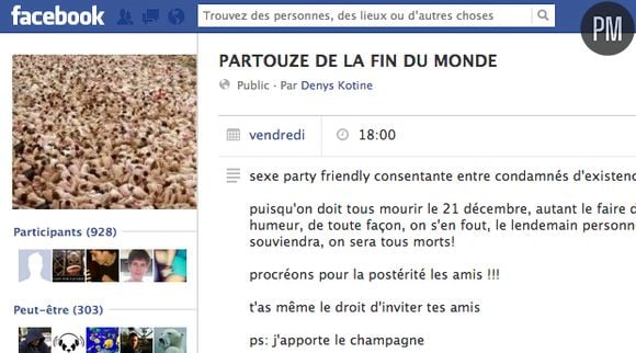 La page Facebook de l'événement "Partouze de la fin du monde".