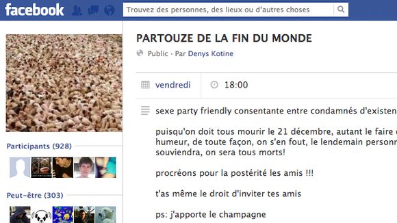 Des utilisateurs de Facebook organisent une "partouze de fin du monde" à Nice