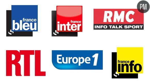 Les logos de France Inter, France Bleu, RMC, RTL, Europe 1 et France Info