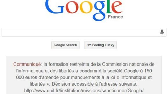 Google affiche sa condamnation par la CNIL sur sa page d'accueil