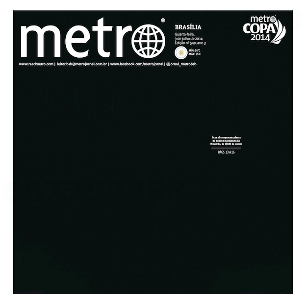 La Une noire de "Métro" après la lourde défaite du Brésil face à l'Allemagne