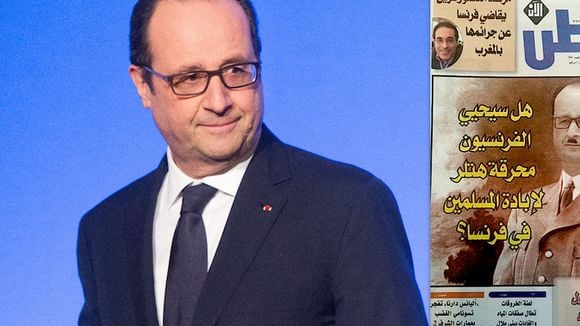 François Hollande grimé en Hitler en Une d'un journal marocain