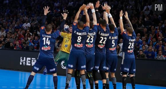 L'équipe de France de handball lors de France-Brésil