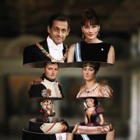 Nicolas Sarkozy et Carla Bruni transformés en poupées russes pour la pub d'un journal