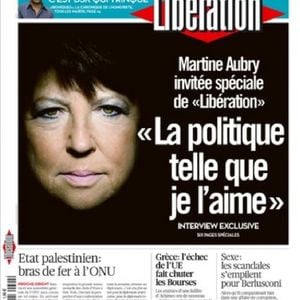 Martine Aubry à la Une de "Libération" le mardi 20 septembre 2011