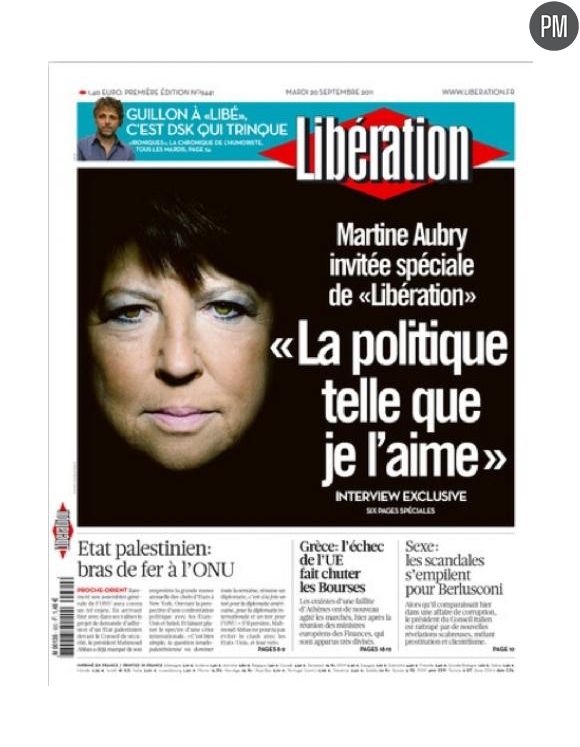 Martine Aubry à la Une de "Libération" le mardi 20 septembre 2011