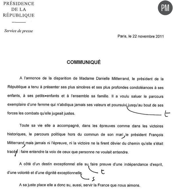 Le communiqué de l'Elysée après la mort de Danielle Mitterrand