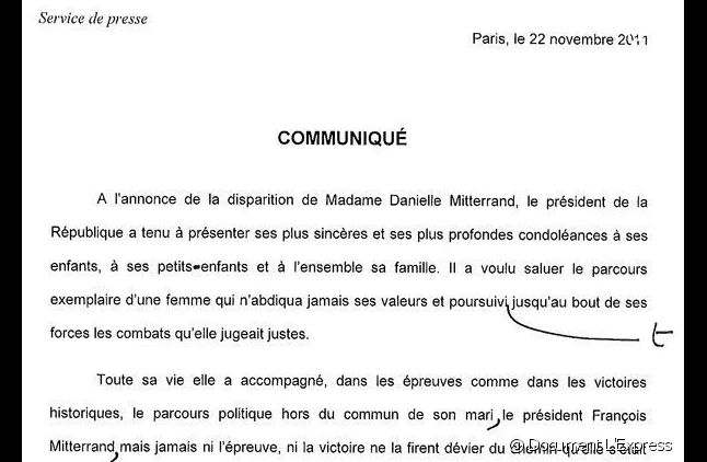 Le communiqué de l'Elysée après la mort de Danielle Mitterrand