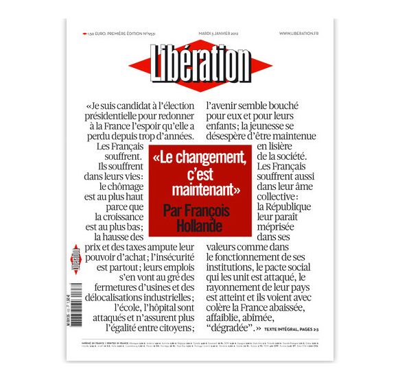 La Une de Libération du mardi 3 janvier 2012