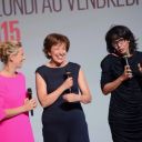 Laurence Ferrari, Roselyne Bachelot et Audrey Pulvar, lors du lancement de D8, le 20 septembre 2012 à Paris.