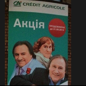 Gérard Depardieu dans une campagne pour le Crédit Agricole en Ukraine