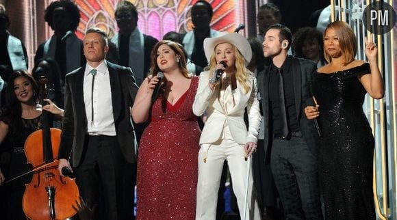 Macklemore, Mary Lambert, Madonna, Ryan Lewis et Queen Latifah aux Grammy Awards 2014