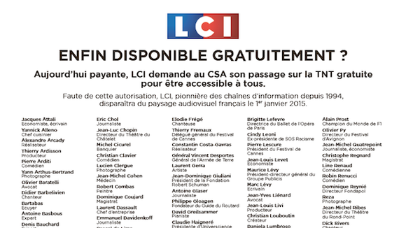 Après Paris Première, LCI publie une pétition en faveur de son passage en gratuit