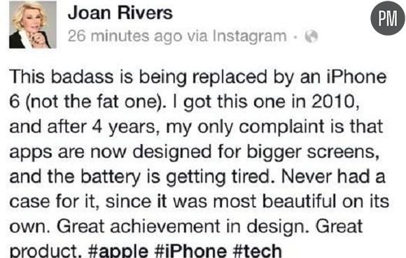 Le message de Joan Rivers sur Facebook