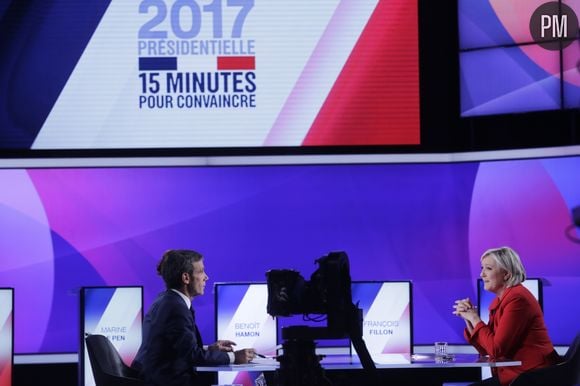 Marine Le Pen et David Pujadas, sur France 2.