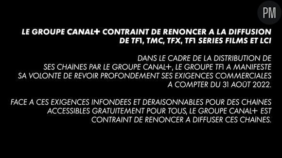 Le message initial destiné aux abonnés de Canal+