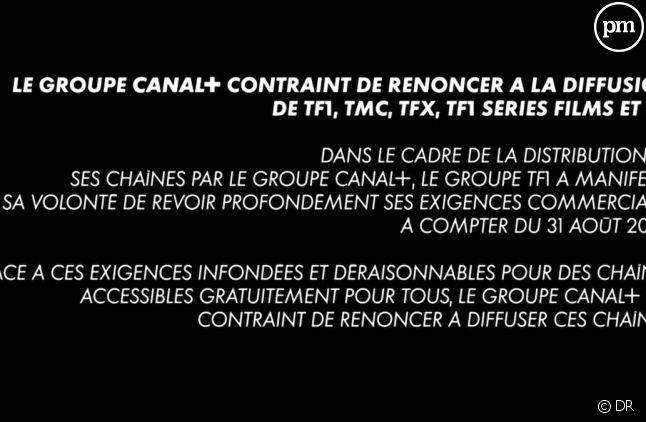 Le message initial destiné aux abonnés de Canal+