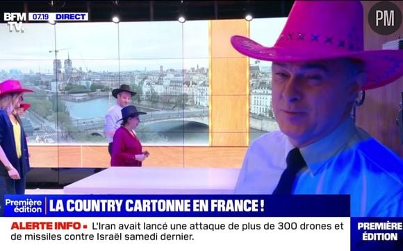 Cours de danse country sur le plateau de "Première édition" sur BFM TV.