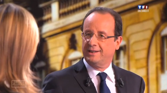 François Hollande répond aux attaques de Nicolas Sarkozy sur sa compagne, le 27 février 2012 sur TF1.