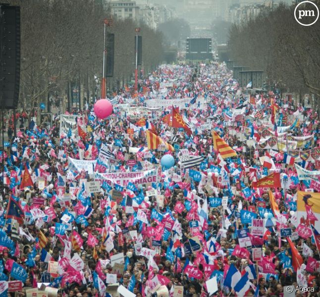 Il y avait 300.000 manifestants selon la police à la "manif pour tous" contre le mariage gay, le 24 mars 2013 à Paris. 1,4 million selon les organisateurs.