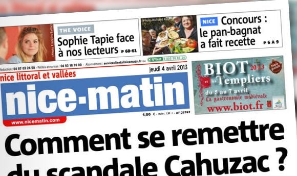 Sophie Tapie à la Une de "Nice Matin", le journal de son père, Bernard Tapie.