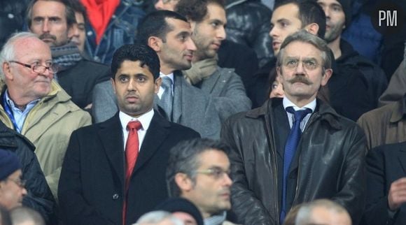 Frederic Thiriez, le président de la LFP et Nasser Ghanim Al-Khelaïf, le président qatari du PSG et le DG de Al Jazeera Sport.