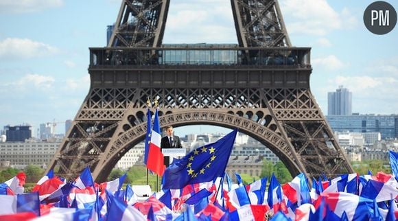 Nicolas Sarkozy lors de l'un de ses "super-meetings", celui du Trocadéro, le 1er mai 2012