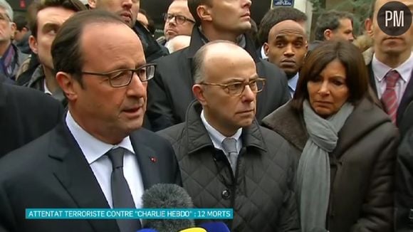 François Hollande au siège de "Charlie Hebdo", le 7 janvier 2015.