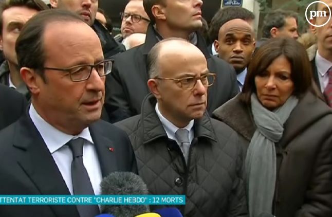 François Hollande au siège de "Charlie Hebdo", le 7 janvier 2015.