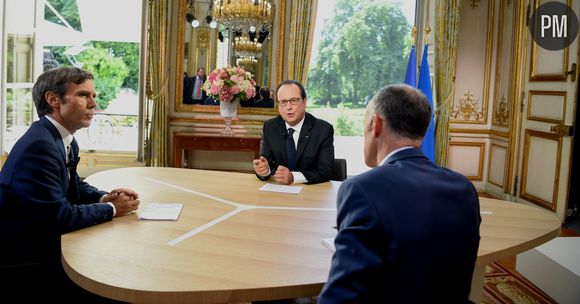 François Hollande interviewé par David Pujadas et Gilles Bouleau, le 14 juillet 2016