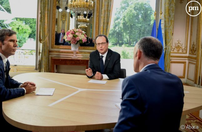 François Hollande interviewé par David Pujadas et Gilles Bouleau, le 14 juillet 2016