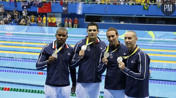 Mehdy Metella, Fabien Gilot, Florent Manaudou et Jeremy Stravius hier